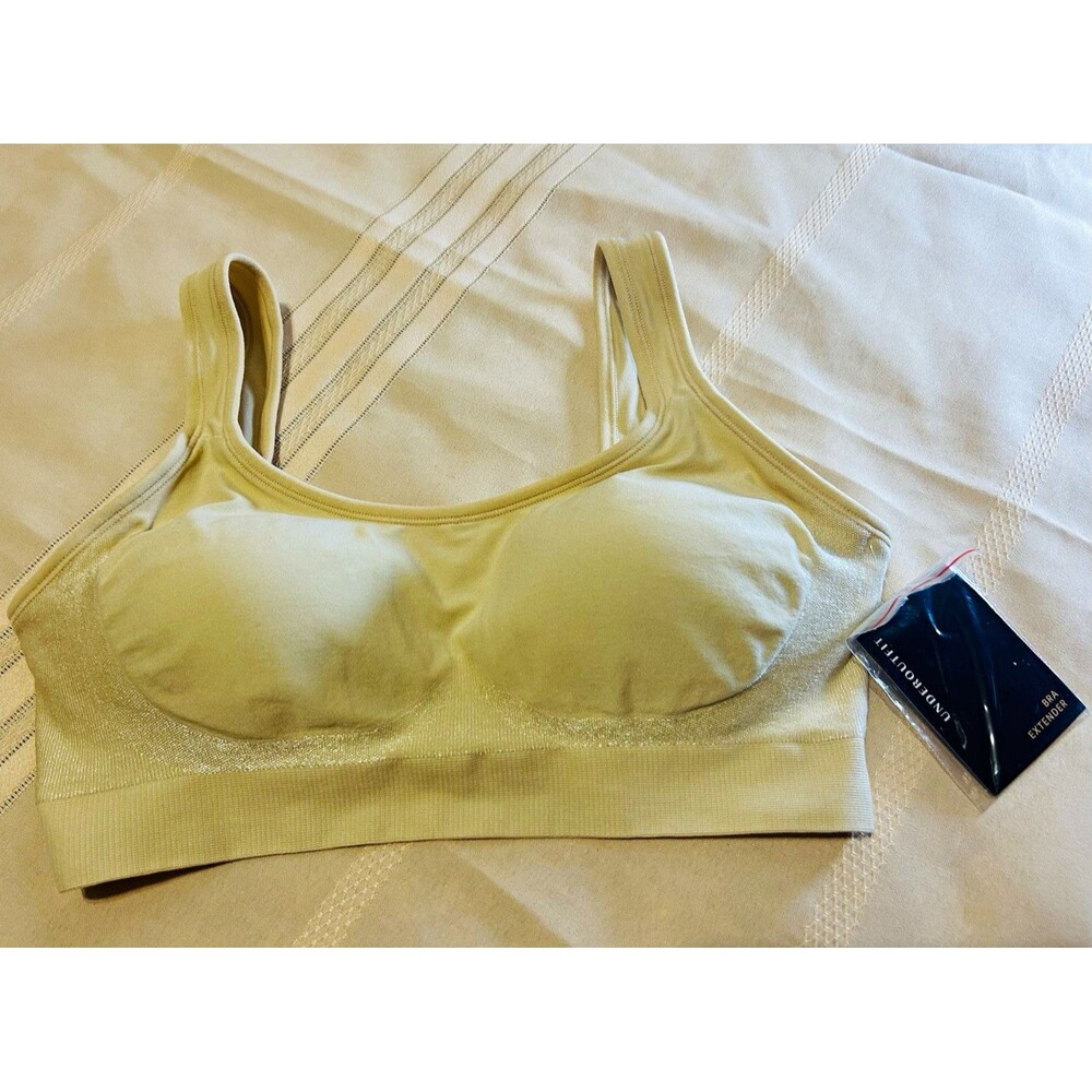Underoutfit Wireless Bralette Bra Wide Strap Hook & Eye Back Closure Beige Small